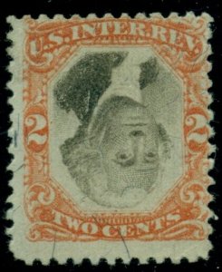 US #R135b 2¢ orange & black, INVERTED CENTER, used w/cut cancel, Miller cert