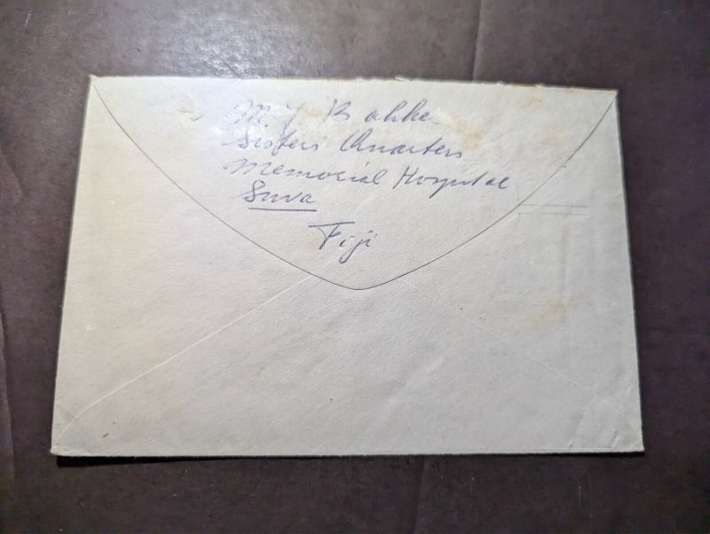 1950 British Fiji Airmail First Day Cover FDC Suva to Scweningen Netherlands