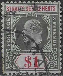 Straits Settlements $1 black & red/blue KGV issue of 1911, Scott 124 Used