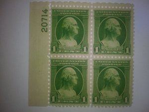 SCOTT # 705 PLATE BLOCK ONE CENT WASHINGTON VERY FINE CONDITION !! NICE