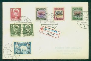 GREENLAND, 1957 Multi-franked regis cover to DENMARK w/#19-21 tied GODTHAAB, VF