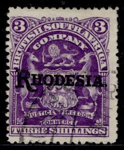 RHODESIA EDVII SG109, 3s deep violet, FINE USED. Cat £15.