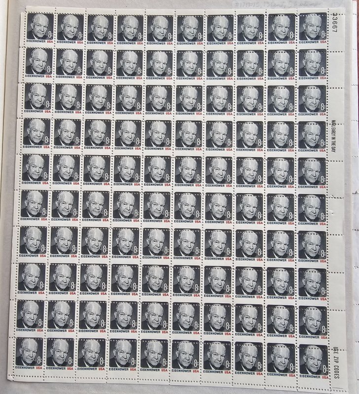 U.S. Scott #1394 Horizontal Shift ERROR Complete Sheet of 100 8¢ IKE