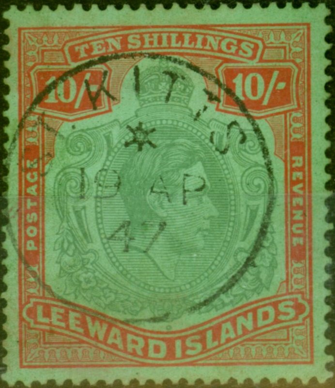 Leeward Islands 1938 10s Bluish Green & Deep Red-Green SG113 Fine Used 'St Ki...