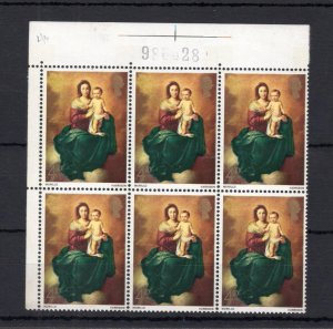 4d CHRISTMAS 1967 UNMOUNTED MINT BLOCK + VARIETY