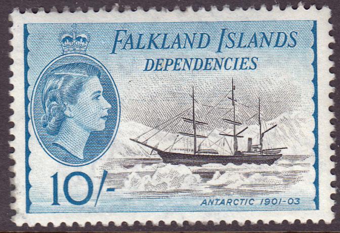 Falkland Island Dependencies QEII 1954 10/- 10s Black Blue SGG39 MNH UMM
