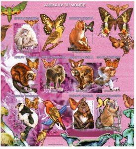 Malagasy 1999 Primate LEMURS-BUTTERFLIES Large Sheet Imperforated Mint (NH)