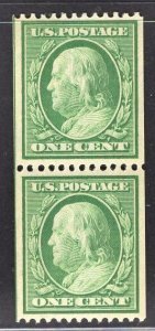 US Stamp #348 One Cent Green Franklin Coil Pair MINT NH SCV $225.00