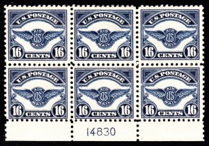 US C5 16c Air Mail Mint Plt Block of 6 #14830 VF OG LH SCV $1450