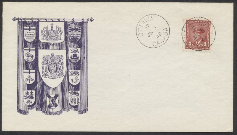 1942 #251 3c George VI War Issue FDC Cachet Craft GP Cachet Ottawa