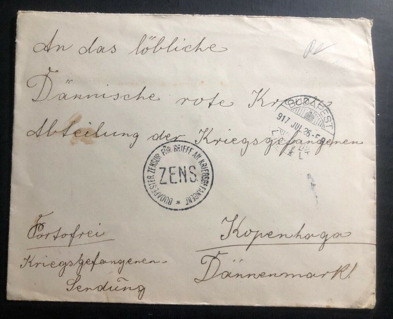 1917 Budapest Hungary Censored Cover To Red Cross Copenhagen Denmark