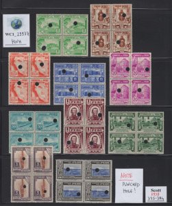 WC1_29937. PERU'. Blocks of variety of 1938 set. Sc. 375-384. MNH