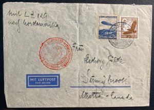 1936 Frankfurt Germany Hindenburg Zeppelin LZ 129 Airmail cover to Canada