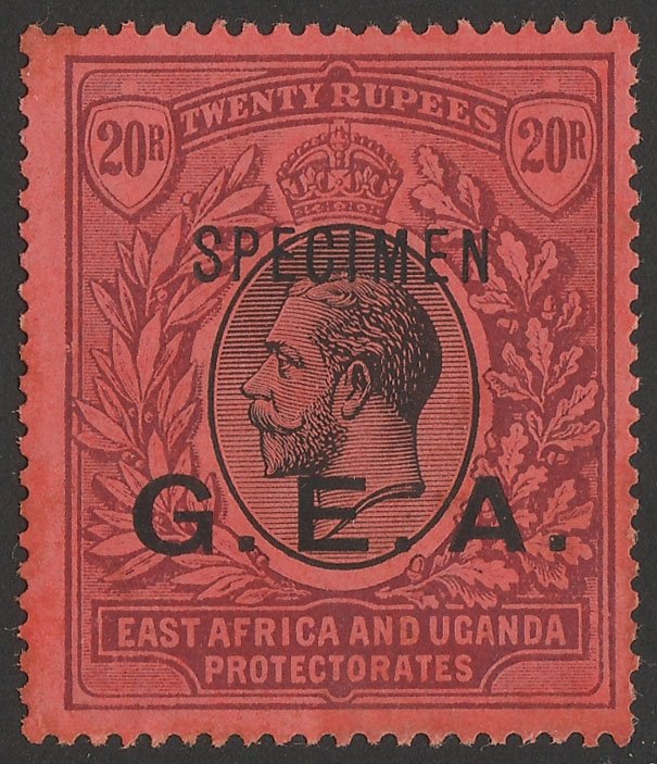 TANGANYIKA 1917 'GEA' on KGV 20R black & purple on red, SPECIMEN. MNH **. 