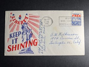 1943 Patriotic WWII USA Cover Tacoma WA to Los Angeles CA Keep Liberty Shining