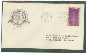 US 852 1939 3c Golden Gate International Expo on an addressed, typed, FDC and a House Of Farnum Cachet
