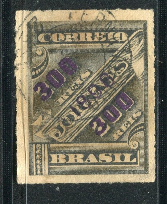 BRAZIL; 1899 early classic Journal issue surcharged 300r. fine used value
