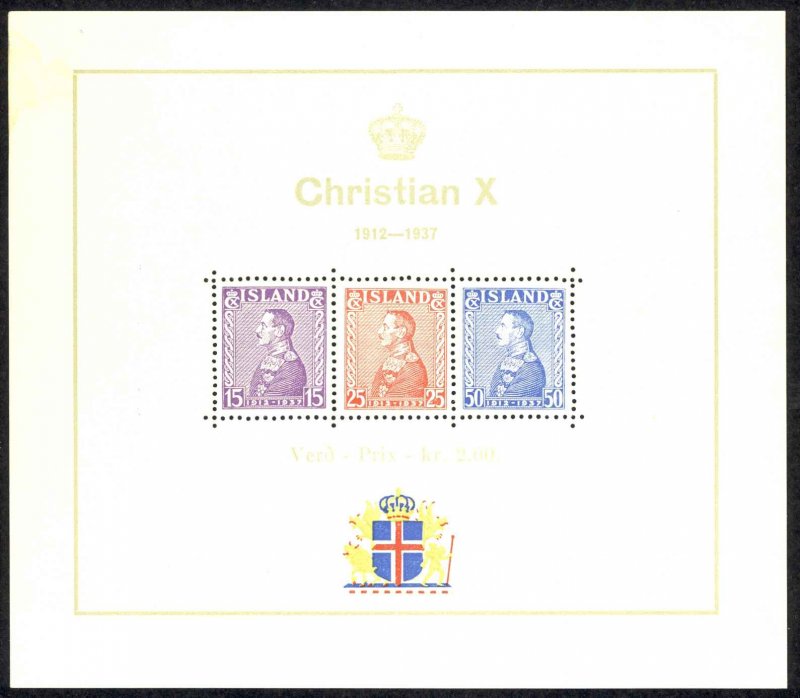 Iceland Sc# B5 MH Souvenir Sheet 1937 King Christian X