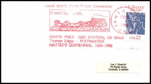 US Mattei's Centennial Santa Ynez 1986 Cancel Cover