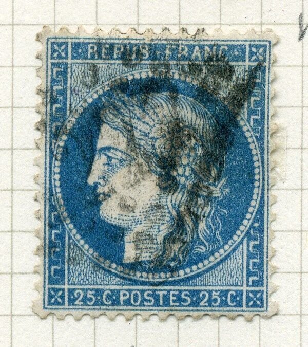 FRANCE;  1870s early classic Ceres issue fine used value 25c. ,