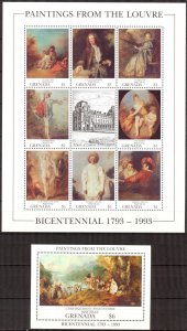 Grenada 1993 Art Paintings Louvres Sc. 2171/2 Sheet + S/S MNH