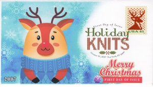 AO-4207-1, 2007, Holiday Knits, Deer, Digital Color Postmark, First Day Cover, S