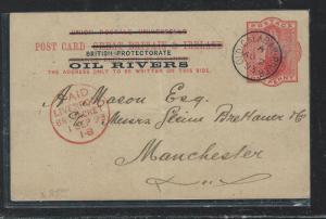 NIGER COAST OIL RIVERS (P2709B) 1893 QV PSC TO ENGLAND WITH MSG #2