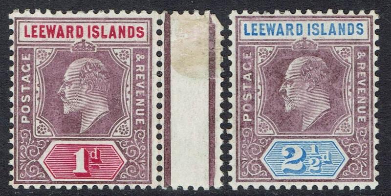 LEEWARD ISLANDS 1905 KEVII 1D AND 21/2D WMK MULTI CROWN CA