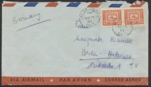 1954 Foreign Destination Cover Aldershot ONT to Germany 2x Air Mail Rate #314x2