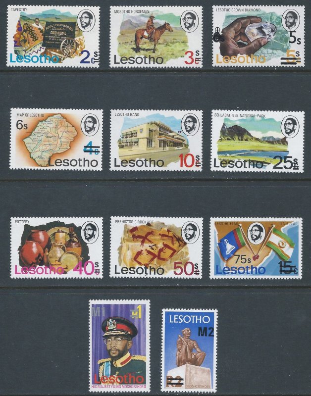 Lesotho #302-3, 4a, 5-11 a, 12 NH Defins. Surcharged (Local Ovpt.) w/ New Curr