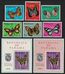 Panama 1968 butterflies Scott 483 A-F MNH + RARE imperforated S/S