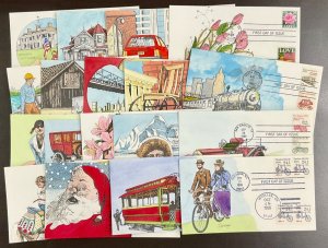 1988 Geerlings Hand painted FDC Collection of 18 different cachets