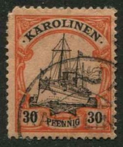 German Caroline Islands SC# 12 Kaiser's Yacht 30pf Used paper adhesion