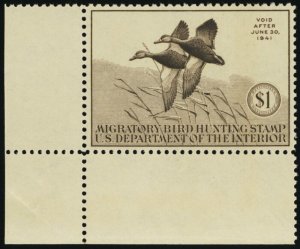 RW7, Mint VF NH $1 Duck Stamp Corner Margin Copy - Stuart Katz