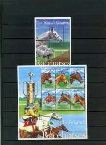 SIERRA LEONE 2001 RACEHORSES 2 SHEETS OF 6 STAMPS & 2 S/S MNH