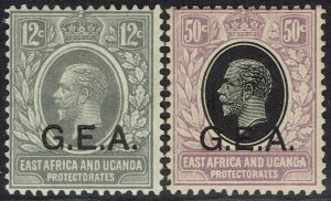 TANGANYIKA 1921 GEA OVERPRINTED KGV 12C AND 50C WMK MULTI SCRIPT CA