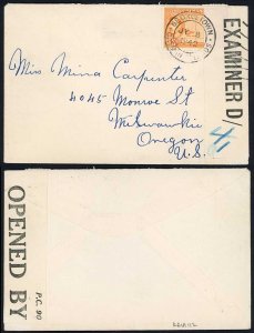 Cayman Islands 1942 censored and resealed cover to USA GEORGETOWN pmk