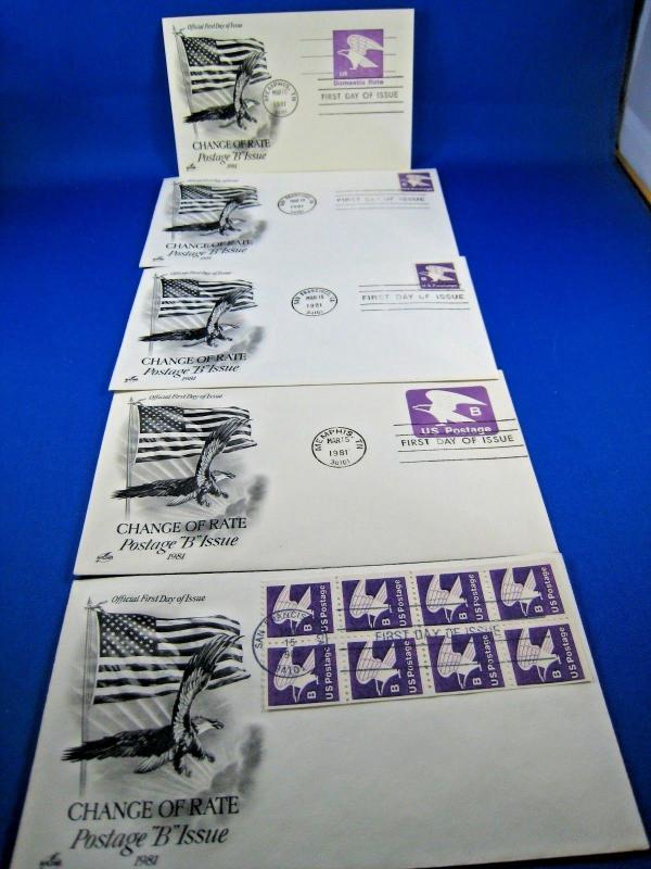 U.S. FIRST DAY COVER SETS - LOT of 5 - 1981 B ISSUE      (FDC-30x)