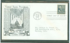 US 820 1938 15c James Buckanan (part of the Presidential/prexy series) single on an addressed first day cover with an historic a