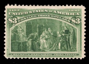 MOMEN: US STAMPS # 243 $3 COLUMBIAN MINT OG H $1,500 LOT #18905-18