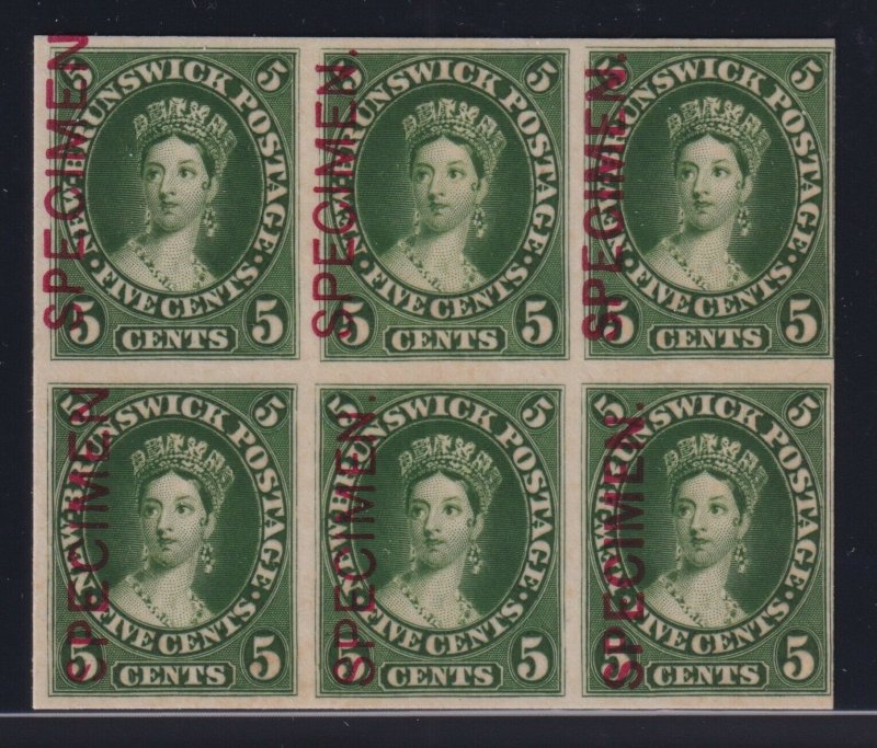 New Brunswick Sc #8pii-iv (1860) Victoria SPECIMEN Plate Proof Varieties Block