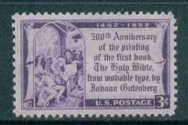 1014 3c GutenBerg BiBle Fine MNH Plt/4 LR 24691 F05814