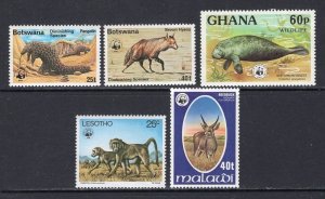 WWF African Animals 1977-78 Group of 5 Better Singles MNH CV$100