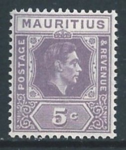 Mauritius #214 NH 5c King George VI - De la Rue Print - White Paper