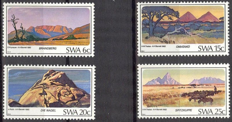 South West Africa SWA 1982 Tourism Landscapes Mountains Animals Set of 4 MNH