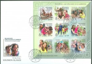 SOLOMON ISLANDS 2013 DUKES OF CAMBRIDGE WILLIAM AND KATE SHEET OF 9 II FDC