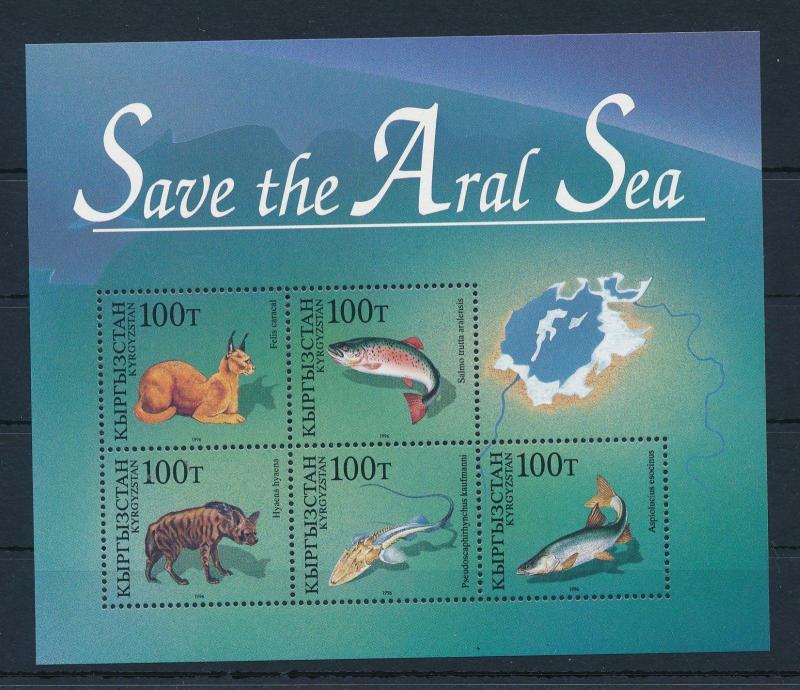 [36088] Kyrgyzstan 1996 Animals Save Aral Sea Fish Hyena Joint issue MN Sheet