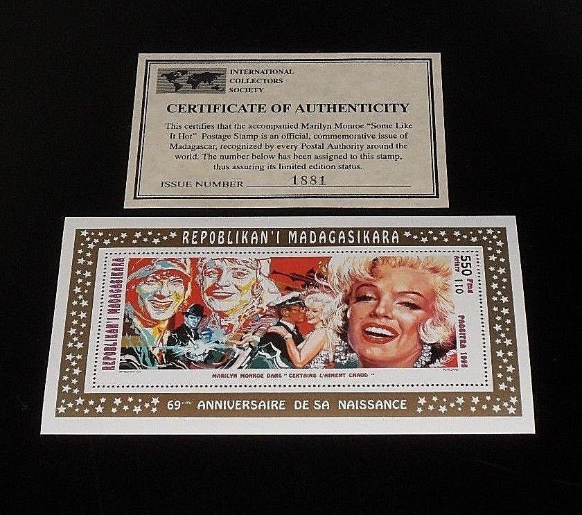 1995 Madagascar Marilyn Monroe Limited Edition 550fmg Souvenir Sheet W Coa Africa Madagascar Stamp Hipstamp