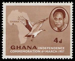 Ghana #3 Kwame Nkrumah, Map and Vulture; Unused (0.25)