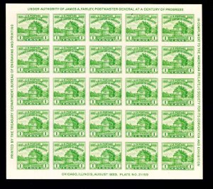 US 1933   730 MNH 1¢ Century of Progress Sheet MNH No Gum As Issued